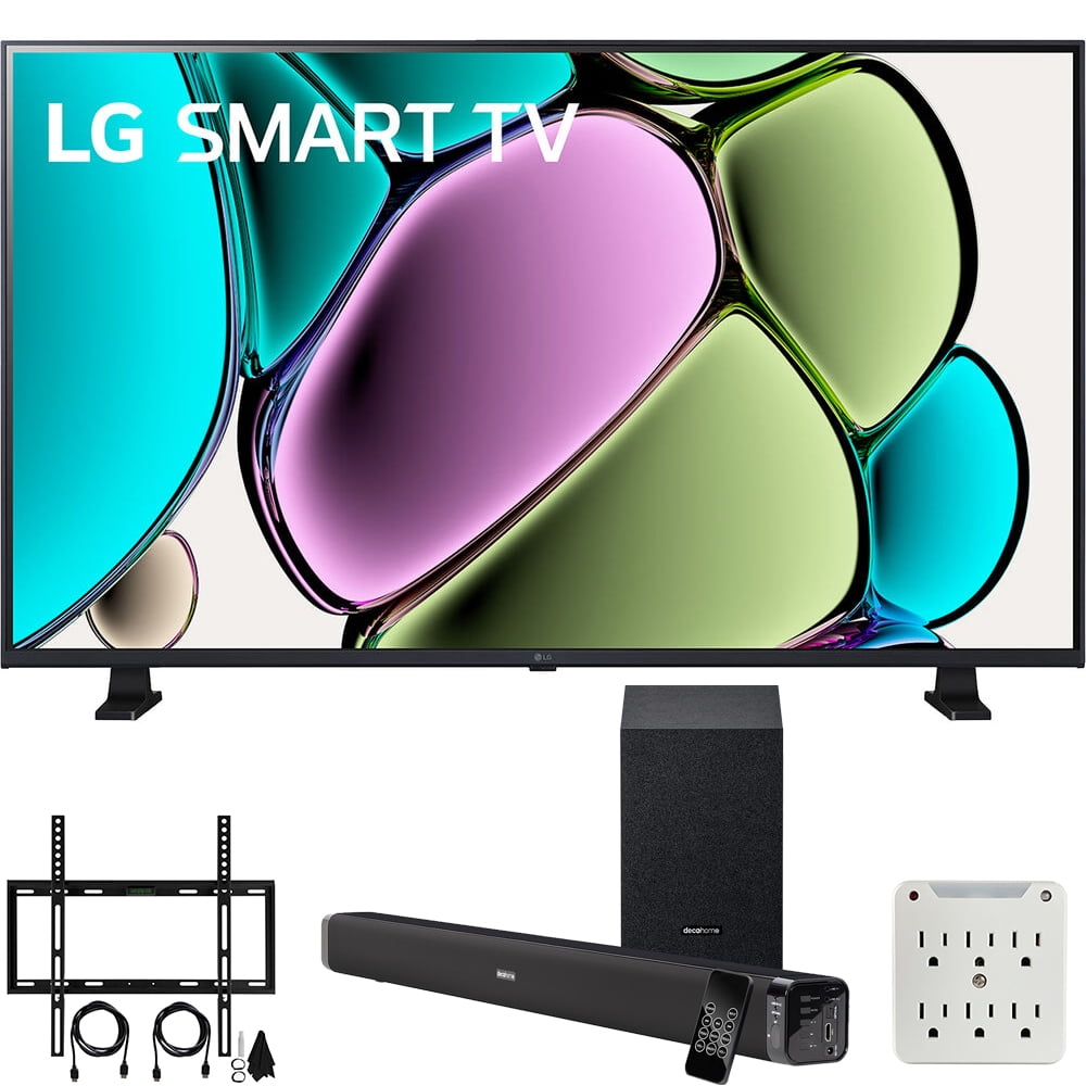 LG 32LR655BPUA 32 inch Class LR65 Series LED HD WebOS TV Bundle with Deco Gear 60W Soundbar w/ Subwoofer - Premium 2.1 Ch Wireless + Flat Wall Mount Kit for 19-45 inch TVs + 6-Outlet Surge Adapter