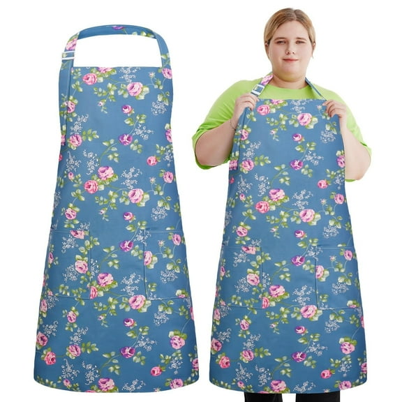 Plus Size Floral Aprons For Women,Adjustable Kitchen Aprons With 2 Pockets Vintage Floral Aprons Gifts,39 X 39 In
