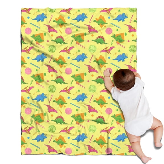 Yellow Dinosaurs Geometric Pattern Blanket,Comfortable Soft Flannel Throw Blanket,All Season,Warm Lightweight Blankets for Sofa Bed Couch Living Room Chair,30"x40"