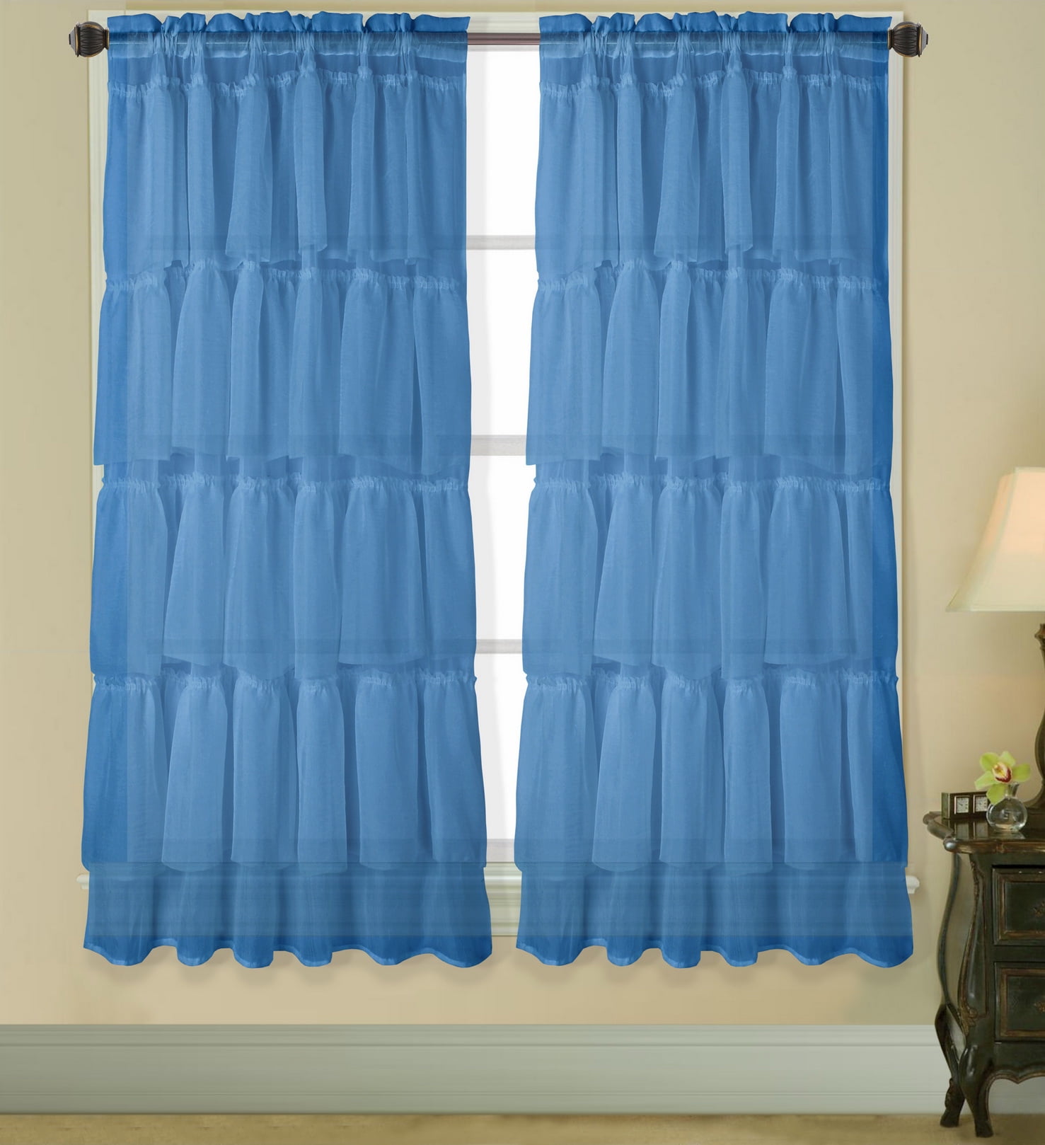 2PC Window Curtain Set Gypsy Ruffle Sheer Crushed in Multiple colors and Sizes 