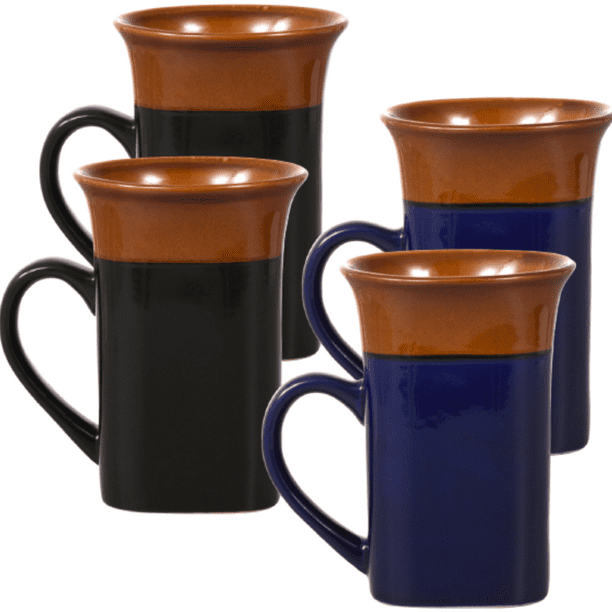 Coffee Mugs Set Square Two-Tone Flared-Rim Stoneware Mugs, 14 oz. for