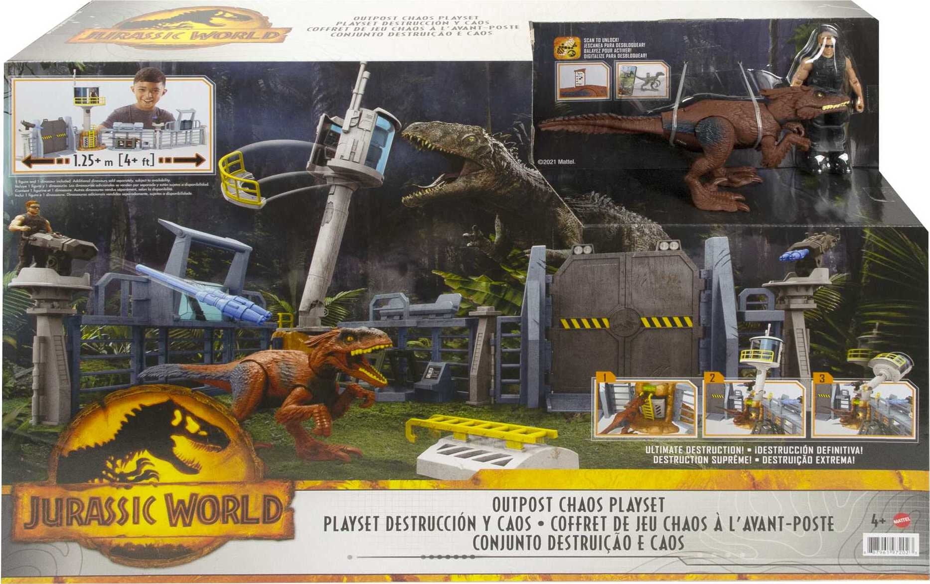 Jurassic World Dominion Outpost Chaos Playset Toy with 1 Dinosaur & 1 Human Action Figure Toys