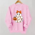 thumbnail image 4 of Hulanddfd Womens Sweatshirt Pink Ghost Pumpkin Print Pullover, Cute Bow Graphic Crewneck Long Sleeve Top, Halloween Casual Sweater, 4 of 5