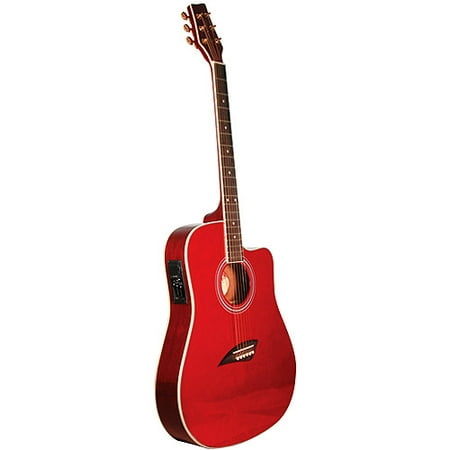 Kona Thin-Body Acoustic/Electric Guitar, Spruce with Transparent Red