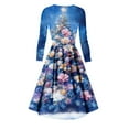 thumbnail image 4 of Ladies' Casual And Fashionable Christmas Tree Print Long Sleeved V-Neck Sexy Pocket Dress, Holiday Print, Retro Style, Party Wear, Comfort, Festive,Blue,4XL, 4 of 5
