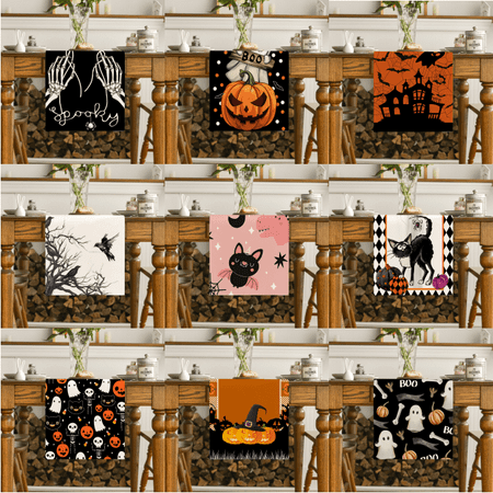 

Yoyauz Halloween Table Runner Ghost Skeleton Pumpkins Burlap Holiday Seasonal Table Runner for Halloween Party Kitchen Dinning Room Table Decoration