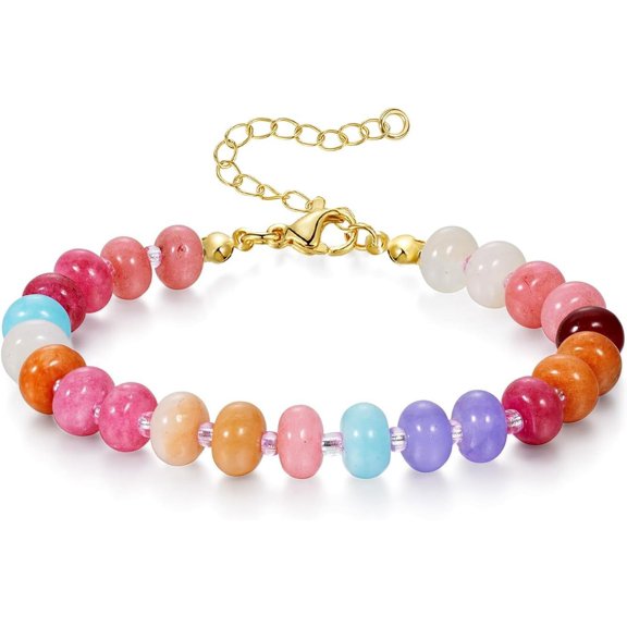 Ladies beaded bracelet, beach coloured gemstone bohemian beaded bracelet, natural stone handmade summer jewellery gift