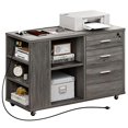 thumbnail image 2 of YITAHOME File Cabinet with Charging Station, Mobile Lateral Filing Cabinet with Lock for Home Office, Printer Stand with Open Storage Shelf, Fits A4, Letter, Legal Size Files, Office Furniture, Grey, 2 of 4