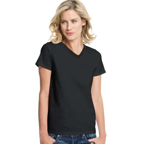 Hanes Women`s Black Jersey V-Neck, XL, Black Assortment