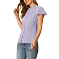 thumbnail image 4 of INSPIRE CHIC Women's Summer Dots Print Ruffle Stand Collar Button Down Blouse Shirts S Purple, 4 of 7