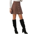 thumbnail image 4 of INSPIRE CHIC Women's Faux Suede Button Front A-Line High Waisted Mini Short Skirt L Coffee, 4 of 5