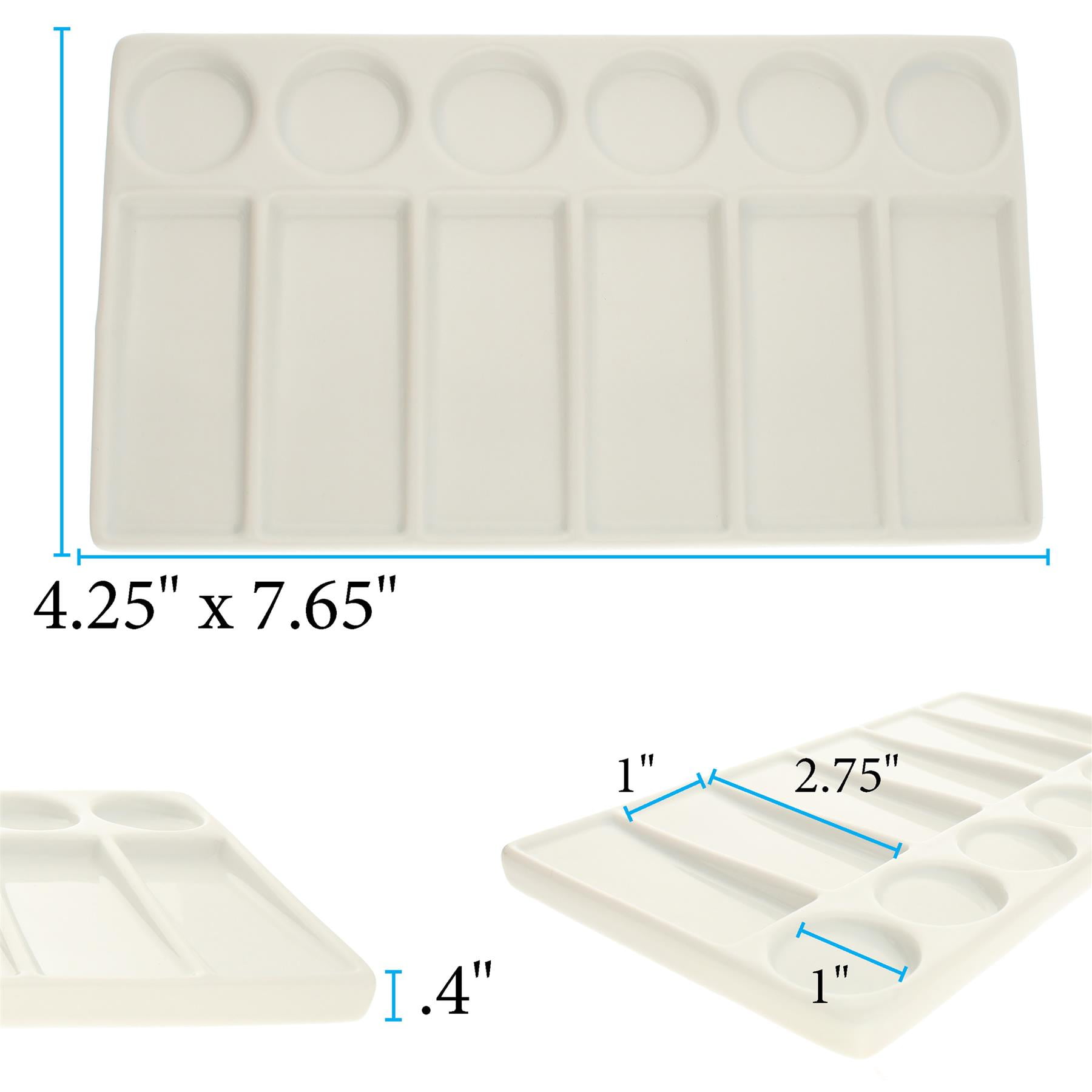 The Beadsmith Ceramic Mixing Palette – Rectangle Design Paint Holder – Arts and Crafts Accessories Organizer – 7.7" x 4.3" x .4” – 12 Compartments, (4 Palettes)