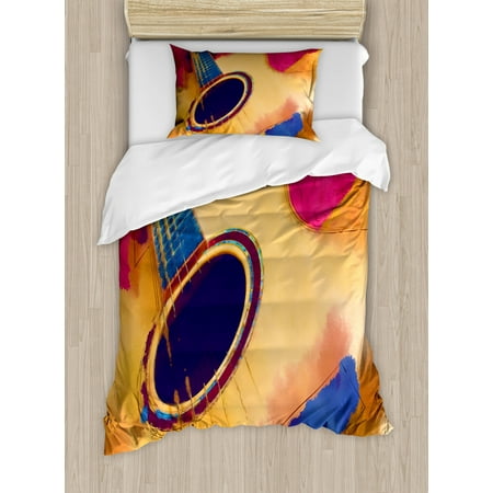 Guitar Duvet Cover Set Abstract Strings Pattern Watercolor Effect