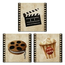 3 Pieces Rustic Movie Theater Canvas Wall Art Old Film Reels Clapper Popcorn Poster Print on Canvas for Home Theater Room Bedroom Decor Ready to Hang 12 x 12 inch x 3pcs