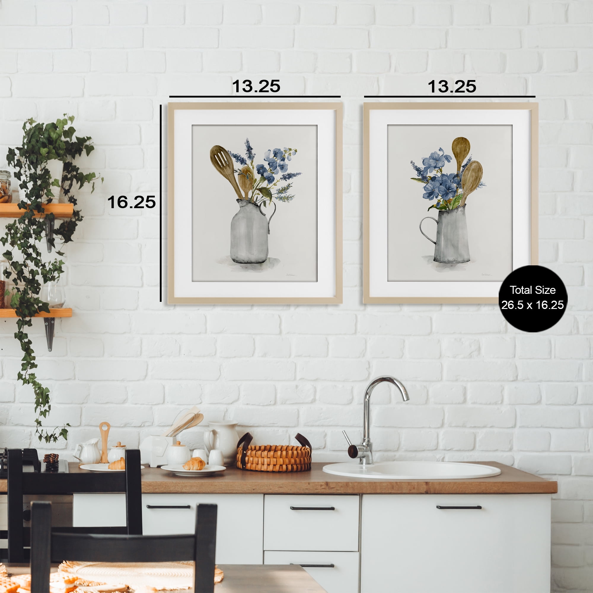 Stupell Industries Kitchen Pitcher Bouquets 2 Piece Birch Framed Print Under Glass Set, design by Carol Robinson