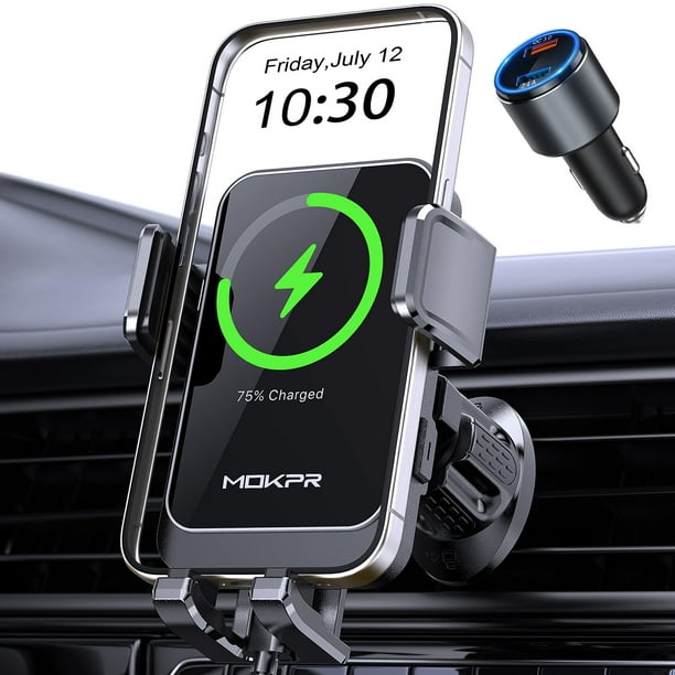 Cargador de coche inalámbrico MOKPR de 15 W de carga rápida para iPhone y Samsung
