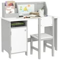 thumbnail image 1 of Qaba Ensemble Bureau et Chaise pour Enfants 2 Pcs avec Tableau Blanc, Rangement, Étagères, Gris, 1 of 10
