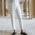 thumbnail image 5 of Pantalones de verano blancos para hombre 9 Pantalones de traje rectos recortados para hombre Antiarrugas Vintage 2024 Ropa formal clásica de diseñador de moda, 5 of 5