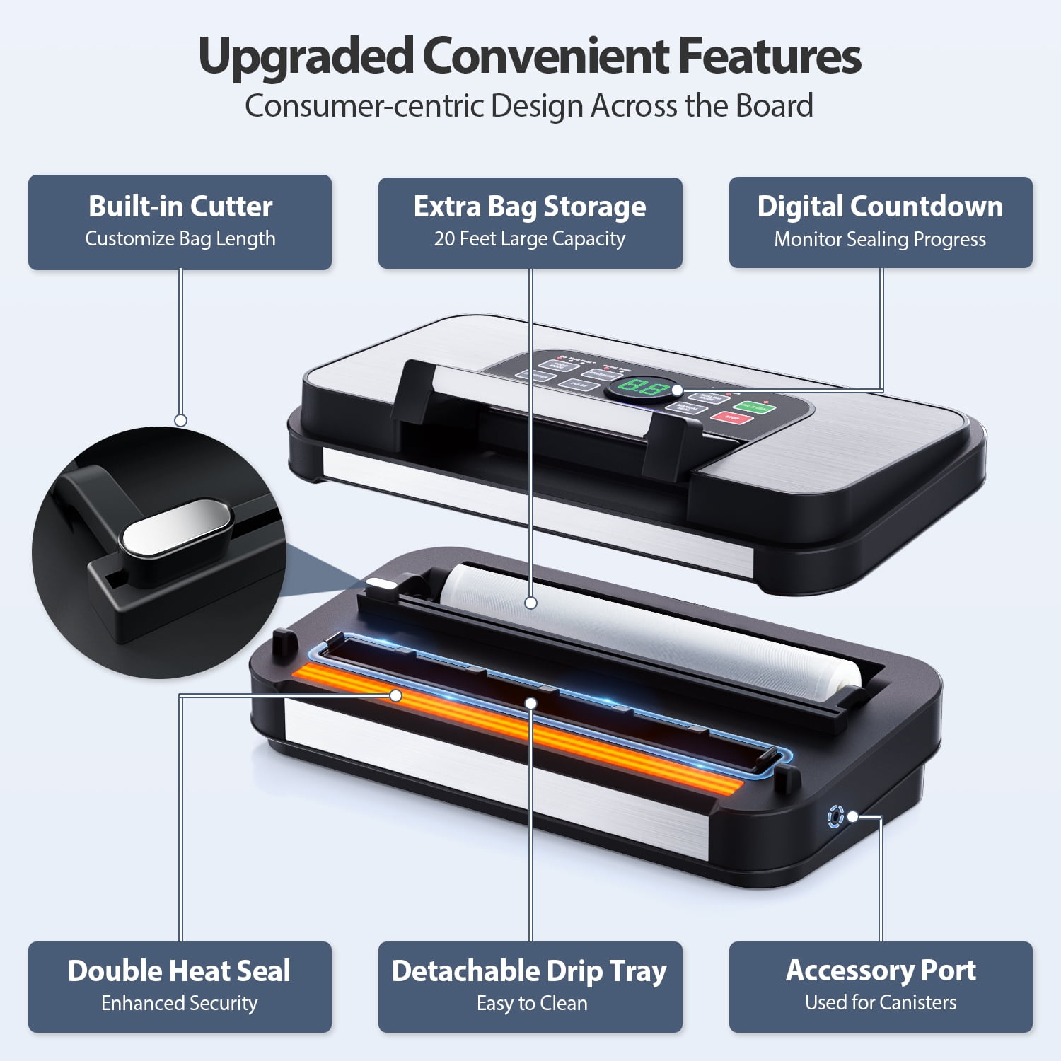 Aeitto 95Kpa Powerful Precision Pro Vacuum Sealer, Chamber Vacuum Sealer, Green with Bag Cutter&Storage