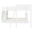 thumbnail image 5 of Twin over Full L-Shaped Bunk Bed, L-Shaped Triple Beds with 3 Drawers, Ladder & Storage Staircase, Solid Wood Bunk Bed with Full Length Guardrail for Teens, No Spring Box Needed, White, 5 of 9