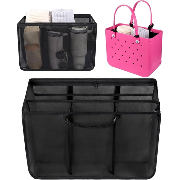 XL Mesh Insert Organizer Compatible with Original Bogg Beach Tote Bag Lightweight Inner Storage Pouch, Black