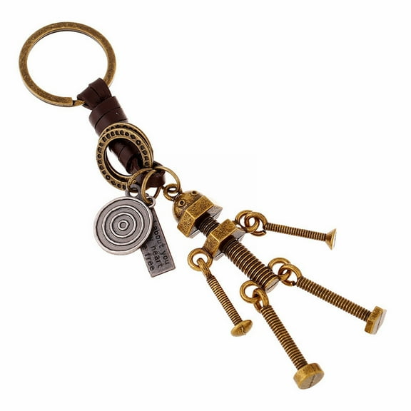 DQRPSEETB Wristlet Keychain Accessories Retro Men and Women Couples Leather Keychain Hand and Foot Movable Robot Creative Key Ring