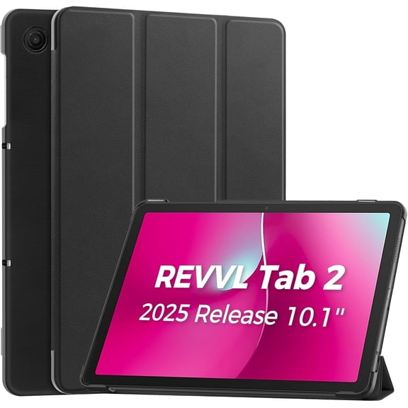 Procase Foldable PU Leather Slim Case compatible with T-Mobile REVVL Tab 2 (2025 Release, 10.1") -Black