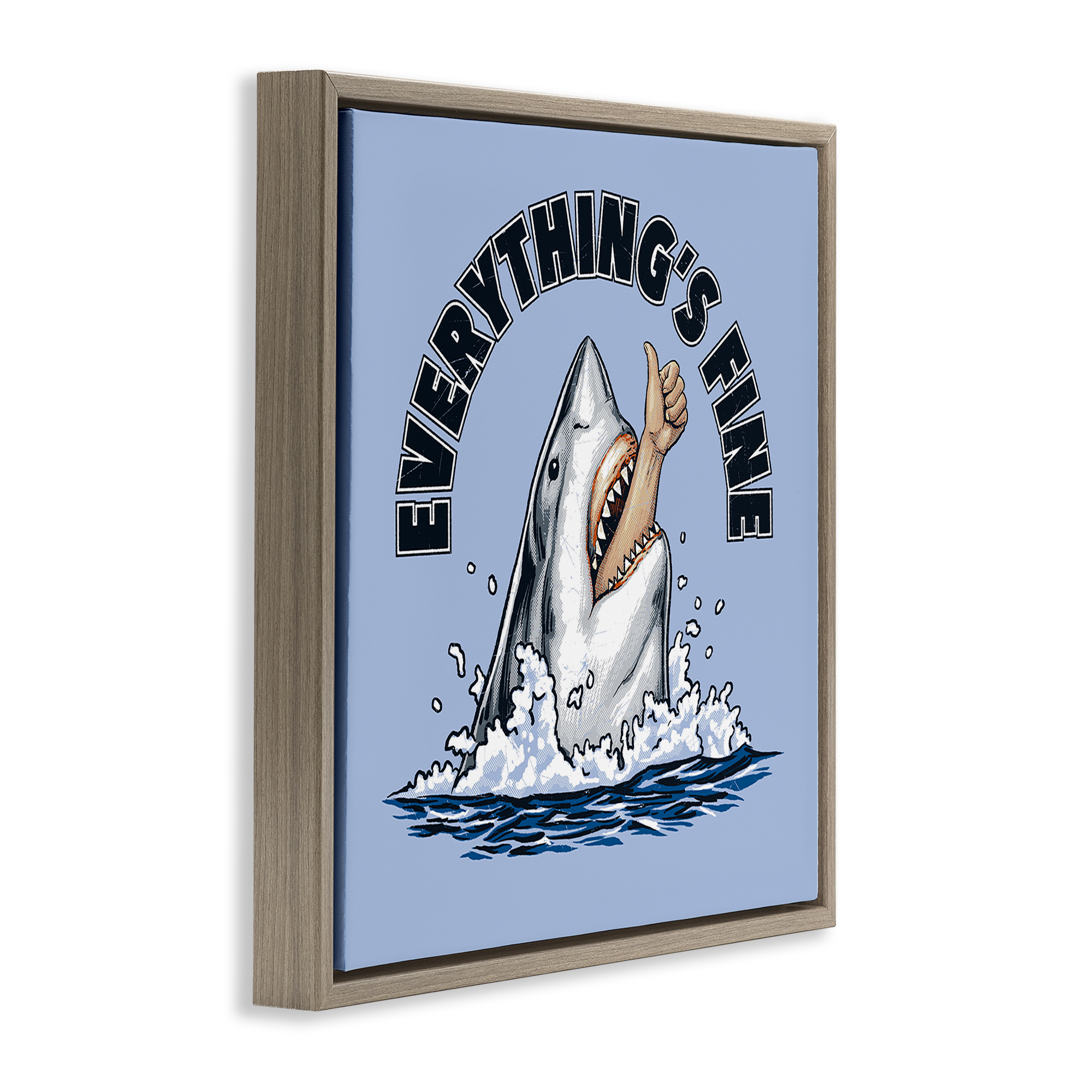 Everything's Fine Shark Bite Brown Framed Floater Canvas Wall Art, design by Jedco Brands Inc.