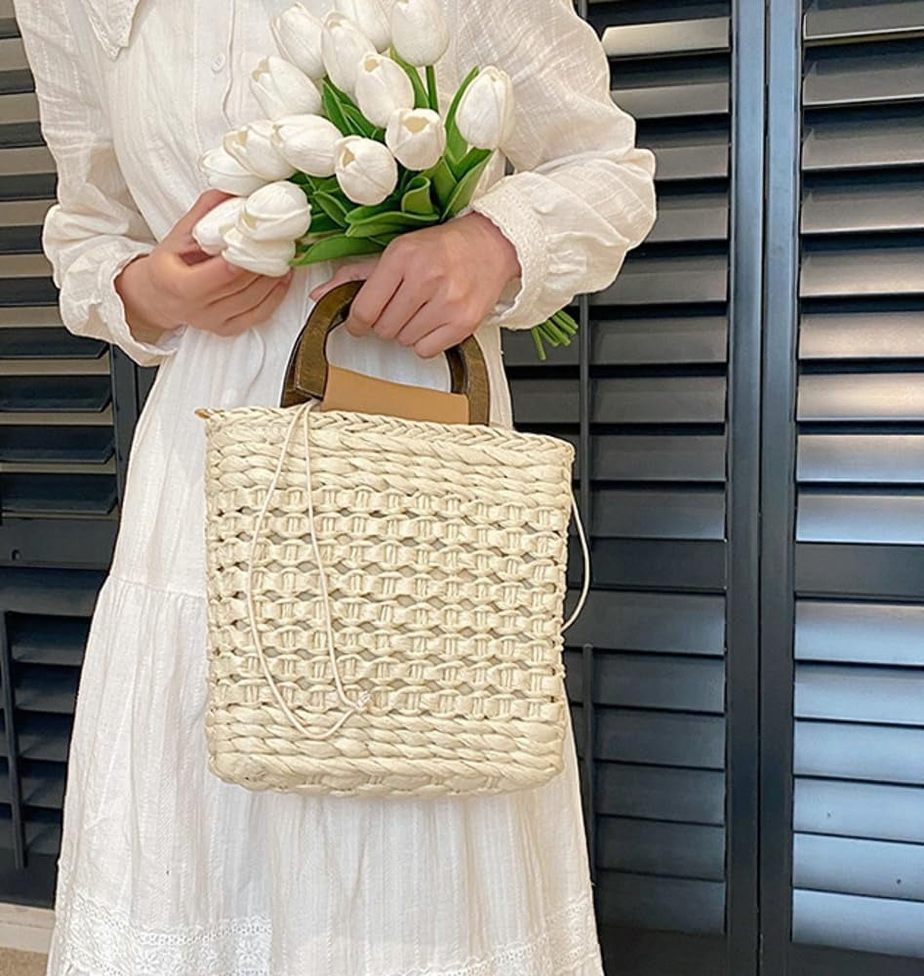 HLSOHJP Women Straw Handbag Beach Bag Woven Rattan Crossbody Bags Handmade Leather Straps Satchel Clutch Purse Summer Vacation