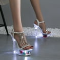 thumbnail image 2 of Rokment LED Light up Sparkly Rhinestones Clear Stiletto High Heels Dress Sandals for Women Ladies Sexy Glitter Luminous Platform Heeled Crystal Dressy Pumps Shoes Wedding White Size 7, 2 of 8