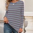 thumbnail image 4 of thefmos Women Plus Size Crewneck Long Sleeve Striped Pullover Tops Fall Winter Casual Blouses Striped Tee Loose Fit Tunic Shirt, Gray 2XL, 4 of 7