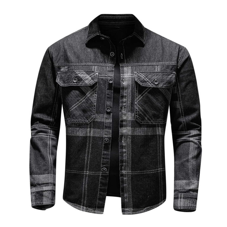 OGLCCG Men s Classic Denim Jacket Big Tall Long Sleeve Button Down Jean Jacket Fall Winter Warm Fleece Lined Trucker Jacket Coat Walmart