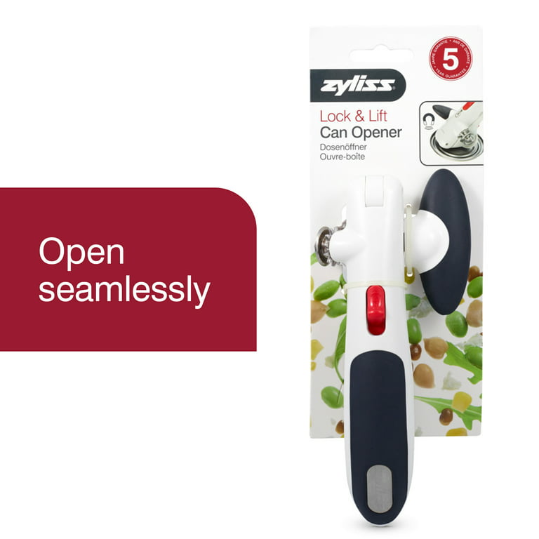 Zyliss Lock N' Lift Manual Handheld Can Opener with Lock Mechanism, Plastic  & Stainless Steel, White 