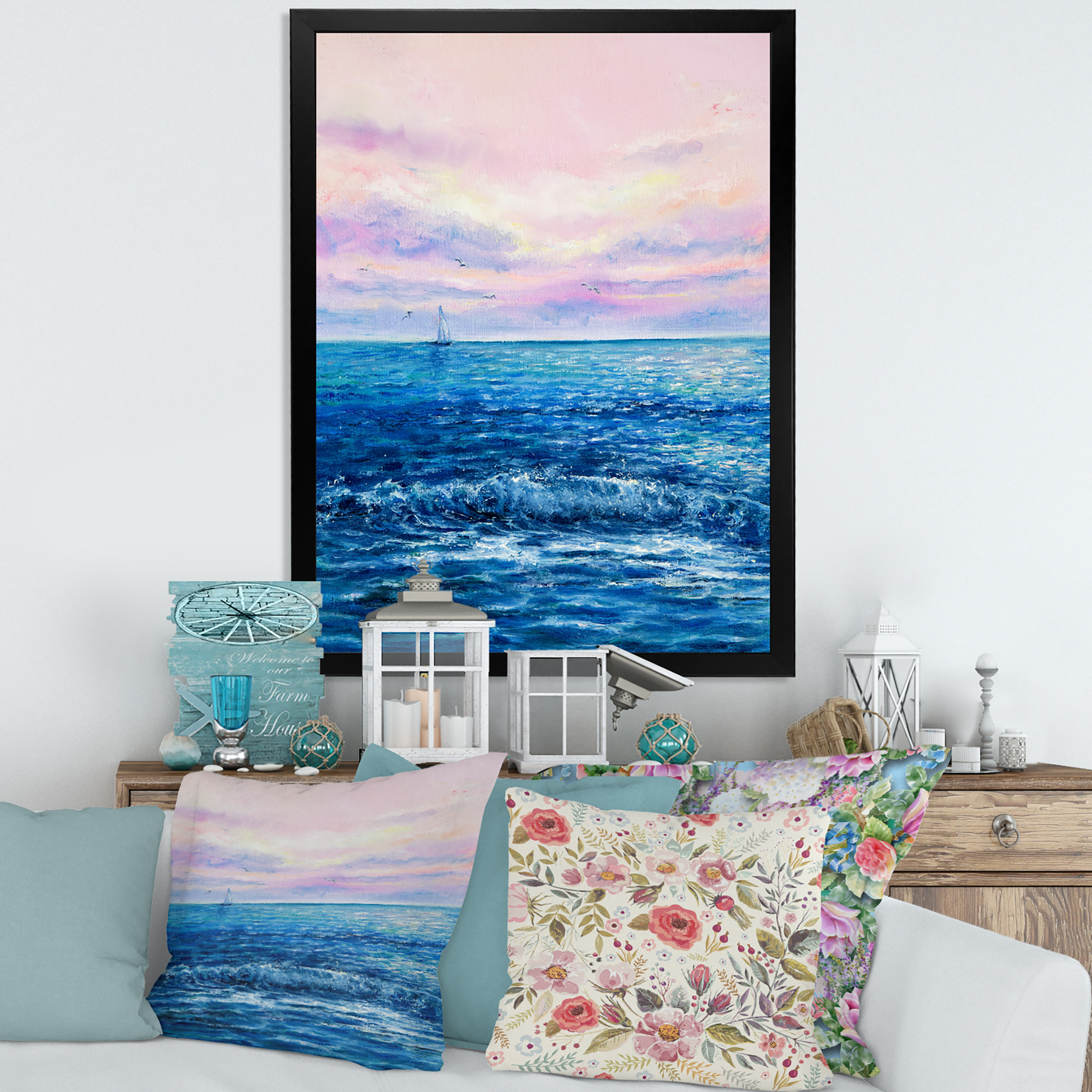 Designart 'Sunrise Glow On The Ocean Waves II' Nautical & Coastal Framed Art Print