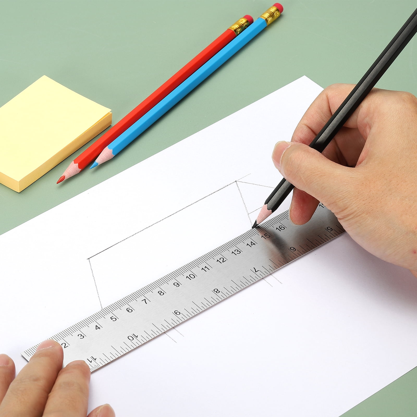 Stainless Steel Ruler Cork Backed, 10Pcs 18 Inch Straight Edge Ruler Non-Slip Cork Backing with Inch and Centimeter Scale for Office Engineering Drawing