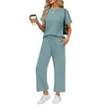 thumbnail image 2 of Two Piece Sets for Women Summer Short Sleeve Lounge Sets for Women Casual Travel Outfits Wide Leg Tracksuits Light Brown S, 2 of 2