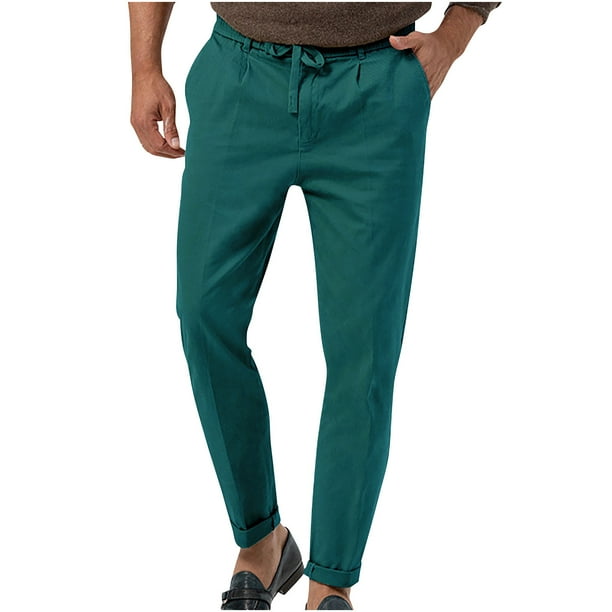 Pantalones largos de moda para hombre con cordón, cintura elástica, color sólido, pantalones casuales largos, pantalones para hombre