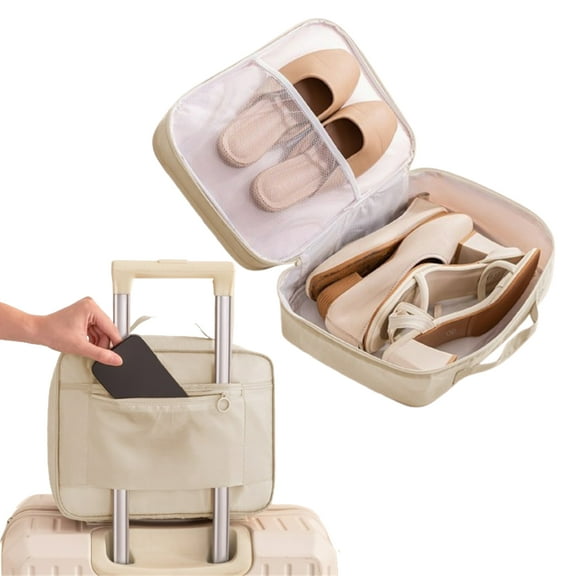 Bxaolu 1 Pack Shoe Bags for Travel - Holds 3 Pair of Shoes, Portable Clothes Shoes Storage Bag Organizer, Travel Luggage Shoe Organizer for Women and Men (Beige)