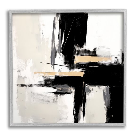 Stupell Industries Chaotic Black Abstract Abstract Painting Gray Framed Art Print Wall Art, 12 x 12