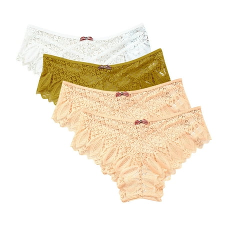 Tummy Underwear for Women 4 Pack Lace Underwear for Women Thongs Panties Ladies Lace Bikini Lightweight Breathable Lace Thong Panties Womens Underwear Cotton Beige XL
