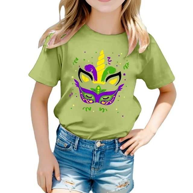AJIWYH Polo Vert pour Filles, Chemise Décontractée Imprimée à Col Rond à Manches Courtes pour Filles T-Shirt Chemise Décontractée, Chemises d'Uniforme pour Enfants de 10-11 Ans, Vert Pâle