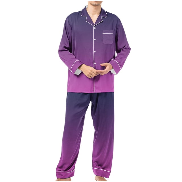 cllios Mens Long Sleeve Pajamas Sets Gradient Print Loungewear Ultra Soft Button Down Sleepwear 2 Pcs Pj Set with Pockets