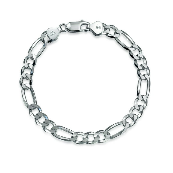 Bling Jewelry Mens Thick Heavy 7MM Figaro Chain Link Bracelet Silver Italy