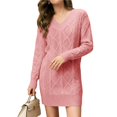 thumbnail image 2 of Vestido Tipo Suéter con Cuello en V para Mujer, Estilo Suéter Tipo Túnica Holgado Informal de Larga con Punto y Larga para Otoño. Rosa S, 2 of 7