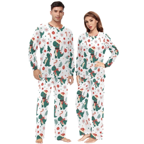 Matching Pajamas for Couples Dinosaur Christmas His and Hers Pajamas Sets Soft Long Sleeve Sleepwea