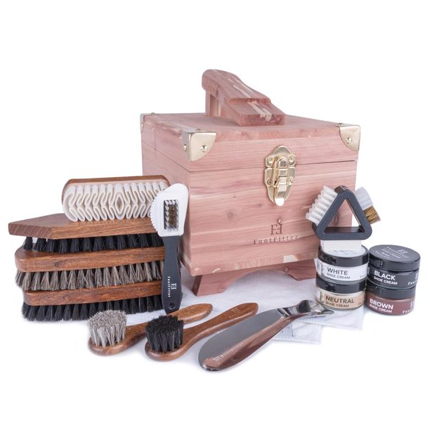 FootFitter Grand Cedar Shoe Shine Valet Set with Shoe Cream All In One