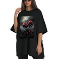 thumbnail image 4 of Plus Size Shirt for Women Black Tops for Women Short Sleeves Shirt for Women Roses T Shirt Crewneck Shirt for Women XL, 4 of 5