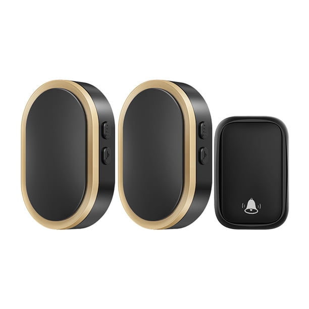 Cateissary Timbre de puerta inalámbrico de 3 piezas, timbre de música con volumen, alarma, oficina, apartamento, transmisor impermeable, equipo Decoración del hogar Oro negro