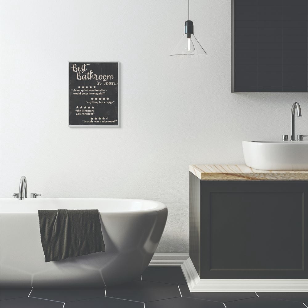 Stupell Industries Best Bathroom Five Star Black Funny Word Design Framed Wall Art by Daphne Polselli