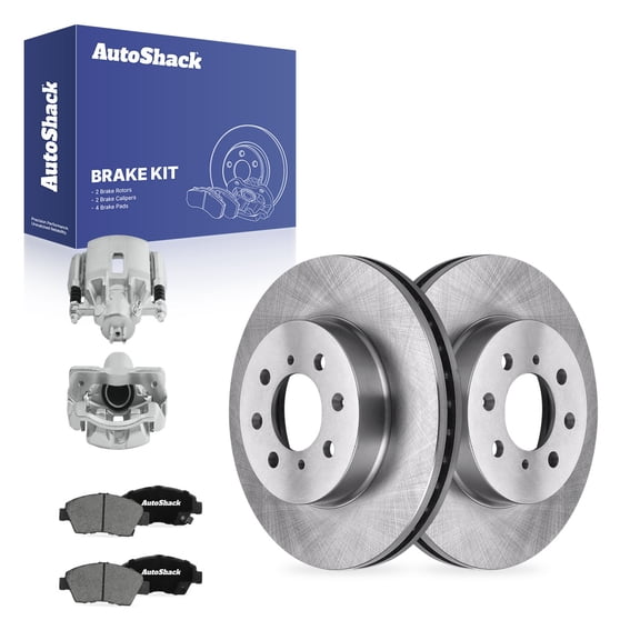 AutoShack Front Vented Brake Rotors   Ceramic Pads   Calipers 8-PC Brake Kit Replacement for 2007-2008 Honda Fit 10.3" (261.5 mm)